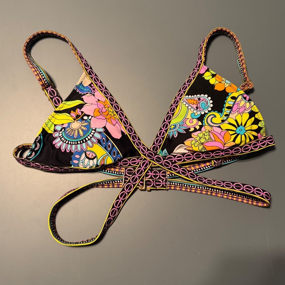 Trina Turk Psychedelic Floral Paisley Triangle Bikini Top Wrap Tie Size 4